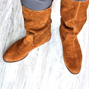 Nine West Suede Slouch Boot, Cognac Brown, Size 8 1/2